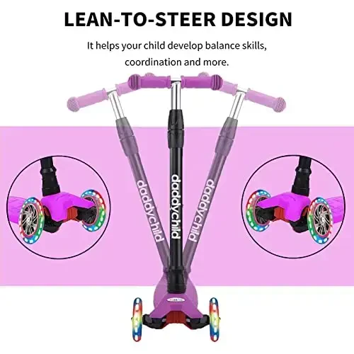 Scooters for Kids 3 Wheel Kick Scooter for Toddlers Girls & Boys, 4 Adjustable Height, Lean to Steer, Extra-Wide Deck, Light Up Wheels for Children from 3 to 14 Years Old - 5