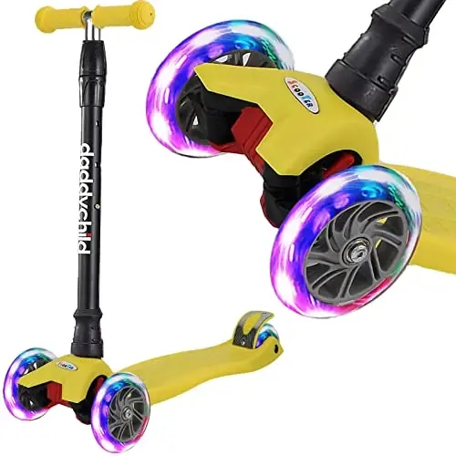 Scooters for Kids 3 Wheel Kick Scooter for Toddlers Girls & Boys, 4 Adjustable Height, Lean to Steer, Extra-Wide Deck, Light Up Wheels for Children from 3 to 14 Years Old - 1