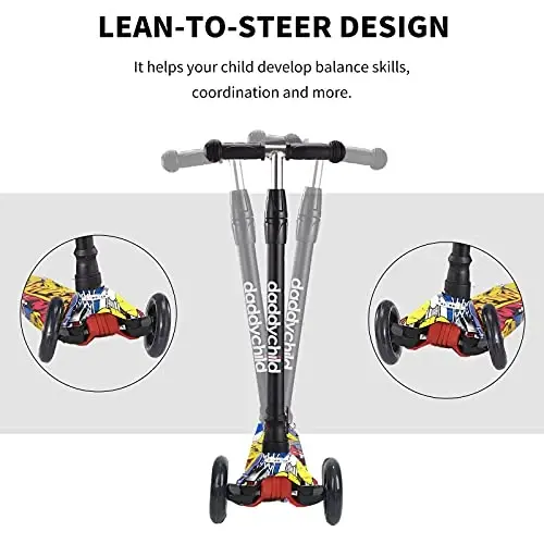 Scooters for Kids 3 Wheel Kick Scooter for Toddlers Girls & Boys, 4 Adjustable Height, Lean to Steer, Extra-Wide Deck, Light Up Wheels for Children from 3 to 14 Years Old - 3