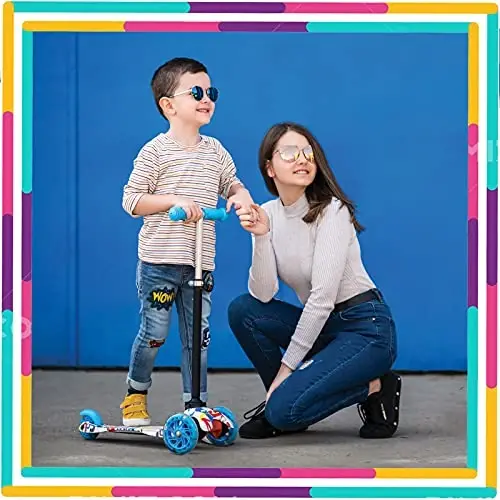 Scooters for Kids 3 Wheel Kick Scooter for Toddlers Girls & Boys, 4 Adjustable Height, Lean to Steer, Extra-Wide Deck, Light Up Wheels for Children from 3 to 14 Years Old 