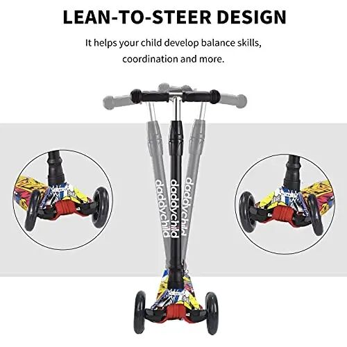 Scooters for Kids 3 Wheel Kick Scooter for Toddlers Girls & Boys, 4 Adjustable Height, Lean to Steer, Extra-Wide Deck, Light Up Wheels for Children from 3 to 14 Years Old - 3