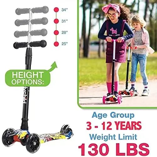 Scooters for Kids 3 Wheel Kick Scooter for Toddlers Girls & Boys, 4 Adjustable Height, Lean to Steer, Extra-Wide Deck, Light Up Wheels for Children from 3 to 14 Years Old - 4