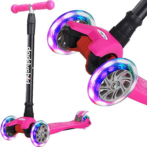 Scooters for Kids 3 Wheel Kick Scooter for Toddlers Girls & Boys, 4 Adjustable Height, Lean to Steer, Extra-Wide Deck, Light Up Wheels for Children from 3 to 14 Years Old - 1