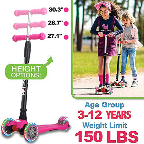 Scooters for Kids 3 Wheel Kick Scooter for Toddlers Girls & Boys, 4 Adjustable Height, Lean to Steer, Extra-Wide Deck, Light Up Wheels for Children from 3 to 14 Years Old - 3