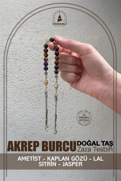 Scorpio Zaza Prayer Beads Natural Stone Amethyst, Tiger Eye, Garnet, Citrine, Jasper - OSMANLI DOĞAL TAŞ