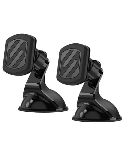 Scosche Extra Strength Suction Car Phone Mount, Magnetic Phone Holders for Your Car Windshield/Dashboard, Car Holder with 360° Rotation, Thick Metal Plate for iPhone and Android, Not MagSafe, 2-Pack - SCOSCHE