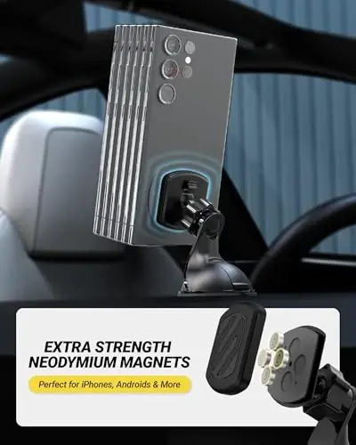 Scosche Extra Strength Suction Cup Phone Mount, Magnetic Dashboard/Windshield Mount Cell Phone Holder for Car with 360° Rotation, StickGrip Base & Thick Metal Plate for iPhone and Android, Not MagSafe - SCOSCHE (1)
