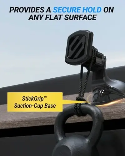Scosche Extra Strength Suction Cup Phone Mount, Magnetic Dashboard/Windshield Mount Cell Phone Holder for Car with 360° Rotation, StickGrip Base & Thick Metal Plate for iPhone and Android, Not MagSafe - 4