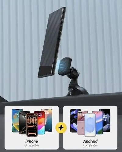 Scosche Extra Strength Suction Cup Phone Mount, Magnetic Dashboard/Windshield Mount Cell Phone Holder for Car with 360° Rotation, StickGrip Base & Thick Metal Plate for iPhone and Android, Not MagSafe - 5