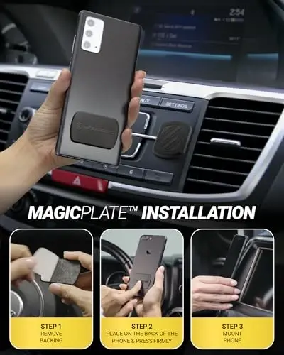 Scosche MagicMount Flush Extra Strength Magnetic Car Mount for Dashboard and Flat Surfaces, Low Profile Car Cell Phone Holder with Thick Metal Plate, Compatible with iPhone and Android, Not MagSafe - 4