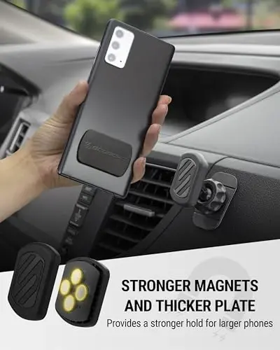 Scosche magnitli telefon ushlagichi avtomobil paneli uchun, o'ta kuchli magnit, qalin metall plastinka va 360° aylanish, katta telefonlar uchun xavfsiz telefon ushlagichi iPhone, Samsung bilan mos keladi, MagSafe emas - 3