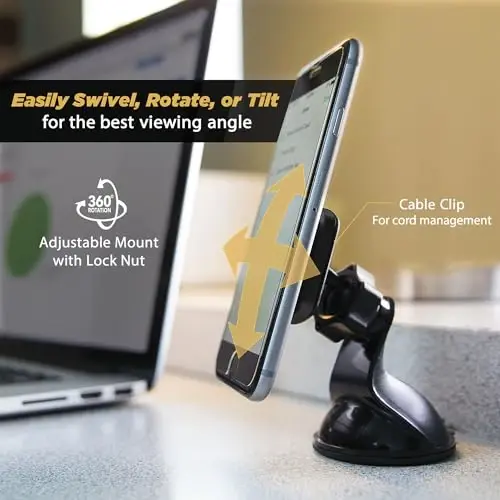 Scosche MAGWSM2 MagicMount Magnetic Suction Cup Mount for Car Windshield or Dashboard, 360° Adjustable Magnet Head, Universal Cell Phone Holder for Car, Compatible with iPhone, Samsung & All Devices - 4