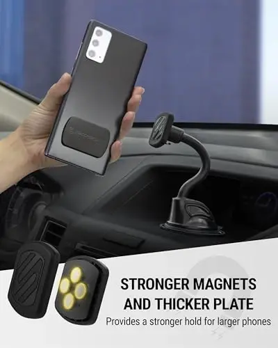 Scosche MXWDL magnitli uyali telefon avtomobil o'rnatgichi, avtomobil paneli/old oynasi uchun so'rg'ichli telefon ushlagichi, iPhone, Samsung va barcha qurilmalar bilan mos keladigan o'ta kuchli magnit va qalin metall plastinka - 3