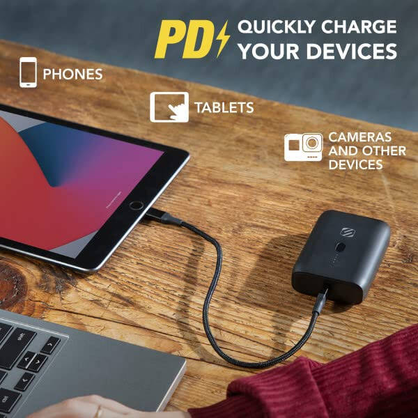 Scosche PB10PD-SP GoBat 10000mAh Kompakt Çift Portlu Cep Telefonu Pil Paketi, 20W USB-C Güç Dağıtımı Hızlı Şarj Cihazı ve 18W USB-A Taşınabilir Güç Bankası, Apple iPhone ve Android ile Uyumlu Harici Pil - 6