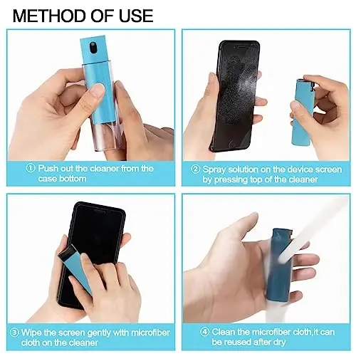 Screen Cleaner Touchscreen Mist Spray, walrfid Cleaning Kit for Electronic Phone TV, Laptop, Tablet, PC, Computer LCD Flat Screens, Eyeglasses, iPhone iPad MacBook Pro bilan mos keladi - LightBlue - 3