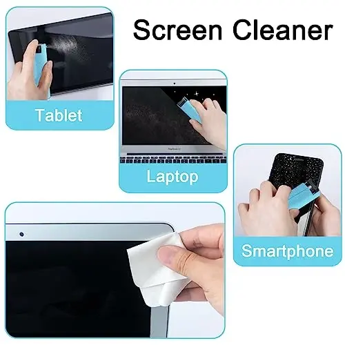 Screen Cleaner Touchscreen Mist Spray, walrfid Cleaning Kit for Electronic Phone TV, Laptop, Tablet, PC, Computer LCD Flat Screens, Eyeglasses, iPhone iPad MacBook Pro bilan mos keladi - LightBlue - 4