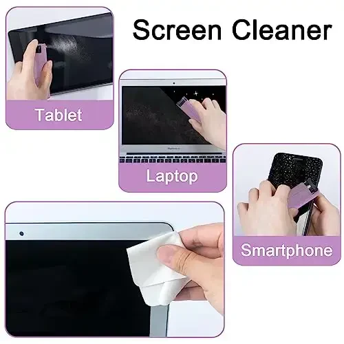 Screen Cleaner Touchscreen Mist Spray, walrfid Cleaning Kit for Electronic Smart Phone TV, Laptop, Computer LCD Flat Screens, Eyeglasses, Compatible with iPhone iPad MacBook Pro - Lightpurple - 4