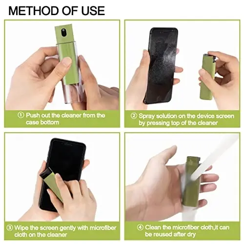 Screen Cleaner Touchscreen Mist Spray, walrfid Cleaning Kit for Electronic Smart Phone TV, Laptop, Tablet, PC, Computer LCD Flat Screens, Eyeglasses, Compatible with iPhone iPad MacBook Pro - Green - 3