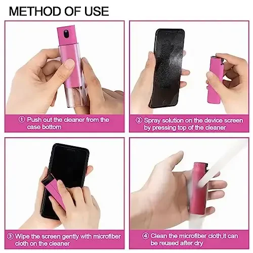 Screen Cleaner Touchscreen Mist Spray, walrfid Cleaning Kit for Electronic Smart Phone TV, Laptop, Tablet, PC, Computer LCD Flat Screens, Eyeglasses, Compatible with iPhone iPad MacBook Pro - Hot Pink - 3