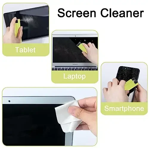 Screen Cleaner Touchscreen Mist Spray, walrfid Cleaning Kit for Electronic Smart Phone TV, Laptop, Tablet, PC, Computer LCD Flat Screens, Eyeglasses, Compatible with iPhone iPad MacBook Pro - Yellow - 4