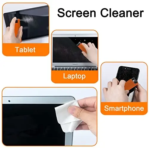 Screen Cleaner Touchscreen Mist Spray, walrfid Cleaning Kit for Electronic Smart Phone TV, Laptop, Tablet, PC, Computer Monitor Flat LCD, Eyeglasses, Compatible with iPhone iPad MacBook Pro (Orange) - 4