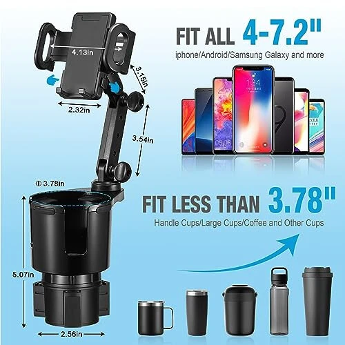 SCRWVESS Stakan Ustiga Telefon O'rnatuvchi, Avtomobil Uchun 2 ta 1 da Stakan Ustiga Kengaytirgich Uzoq Qo'l bilan 360° Aylanish Stakan Ustiga Telefon O'rnatuvchi, Barcha Smartfonlar bilan Mos keladi - 3