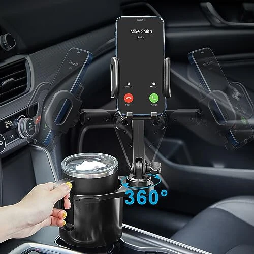 SCRWVESS Stakan Ustiga Telefon O'rnatuvchi, Avtomobil Uchun 2 ta 1 da Stakan Ustiga Kengaytirgich Uzoq Qo'l bilan 360° Aylanish Stakan Ustiga Telefon O'rnatuvchi, Barcha Smartfonlar bilan Mos keladi - 8