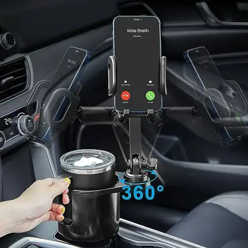 SCRWVESS Stakan Ustiga Telefon O'rnatuvchi, Avtomobil Uchun 2 ta 1 da Stakan Ustiga Kengaytirgich Uzoq Qo'l bilan 360° Aylanish Stakan Ustiga Telefon O'rnatuvchi, Barcha Smartfonlar bilan Mos keladi - 8
