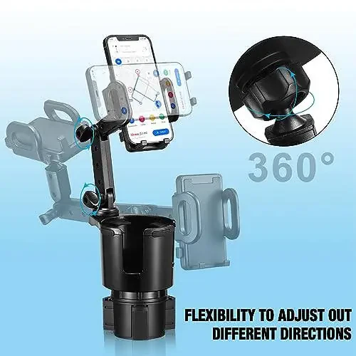 SCRWVESS Stakan Ustiga Telefon O'rnatuvchi, Avtomobil Uchun 2 ta 1 da Stakan Ustiga Kengaytirgich Uzoq Qo'l bilan 360° Aylanish Stakan Ustiga Telefon O'rnatuvchi, Barcha Smartfonlar bilan Mos keladi - 6