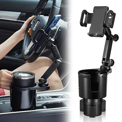 SCRWVESS Stakan Ustiga Telefon O'rnatuvchi, Avtomobil Uchun 2 ta 1 da Stakan Ustiga Kengaytirgich Uzoq Qo'l bilan 360° Aylanish Stakan Ustiga Telefon O'rnatuvchi, Barcha Smartfonlar bilan Mos keladi - SCRWVESS
