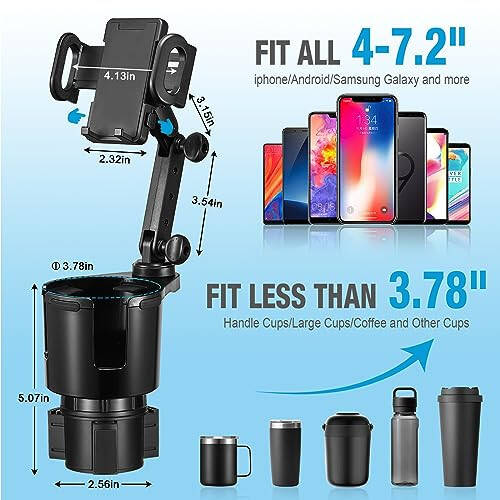 SCRWVESS Stakan Ustiga Telefon O'rnatuvchi, Avtomobil Uchun 2 ta 1 da Stakan Ustiga Kengaytirgich Uzoq Qo'l bilan 360° Aylanish Stakan Ustiga Telefon O'rnatuvchi, Barcha Smartfonlar bilan Mos keladi - 3