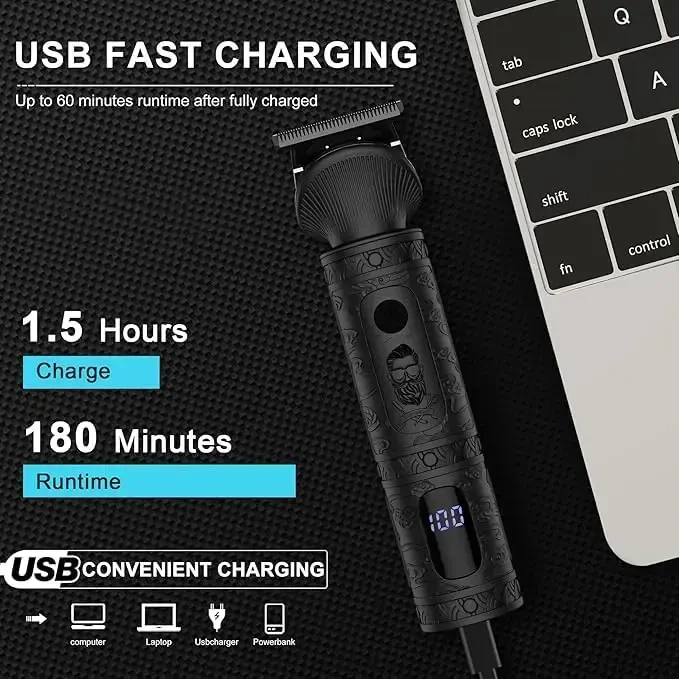 Scttomon Beard Trimmer for Men Professional Mens Beard Grooming Kit T-Blade Trimmer Electric Shaver Razor Nose Body Trimmer Hair Cutting Kit Cordless 7 in 1 Black - MODAZONE