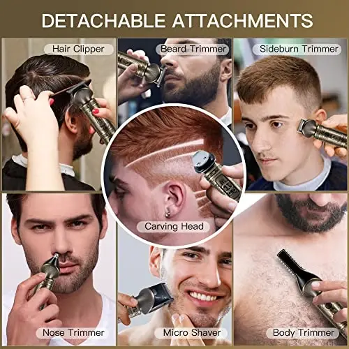Scttomon Beard Trimmer Kit Professional Hair Clipper Zero Gapped T-Blade Electric Shaver Razor Nose Body Trimmer for Men Cordless Grooming Kit 7 in 1 - 3