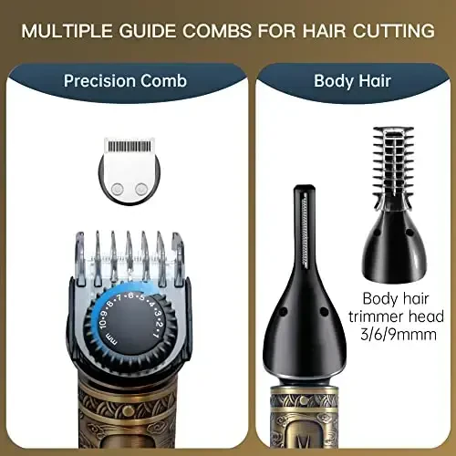 Scttomon Beard Trimmer Kit Professional Hair Clipper Zero Gapped T-Blade Electric Shaver Razor Nose Body Trimmer for Men Cordless Grooming Kit 7 in 1 - 5