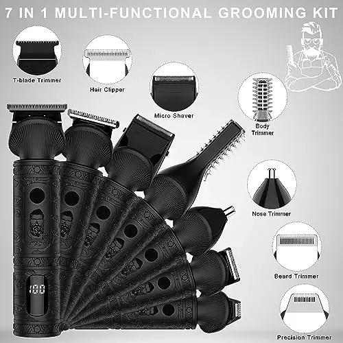 Scttomon erkaklar uchun soqol trimmer Professional erkaklar soqol parvarishlash to'plami T-pichoqli trimmer Elektr ustara Soqolburun tana trimmer Soch kesish to'plami Simsiz 7 in 1 Qora - 3