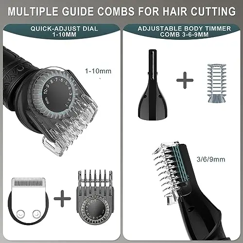 Scttomon erkaklar uchun soqol trimmer Professional erkaklar soqol parvarishlash to'plami T-pichoqli trimmer Elektr ustara Soqolburun tana trimmer Soch kesish to'plami Simsiz 7 in 1 Qora - 6