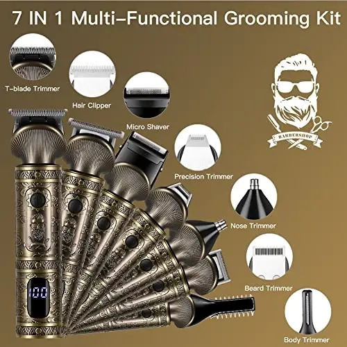 Scttomon Beard Trimmer Kit Professional Hair Clipper Zero Gapped T-Blade Electric Shaver Razor Nose Body Trimmer for Men Cordless Grooming Kit 7 in 1 - 2