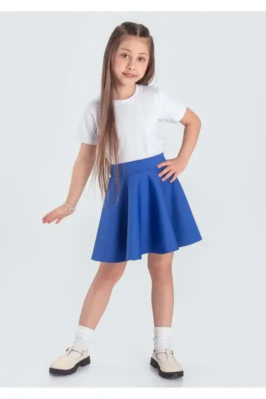 Scuba 23 Nisan Girl Kids Flared Skirt Mnk0565 Sax Blue-SAX BLUE - 1