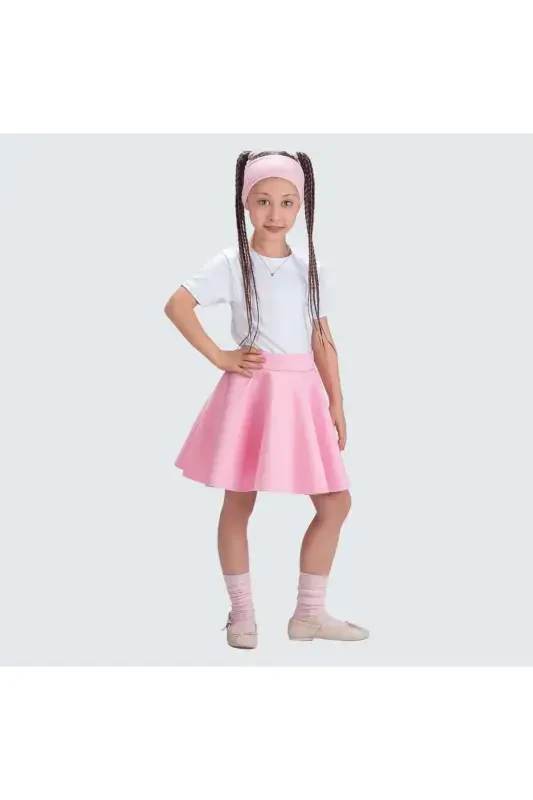 Scuba April 23rd Girls' Flared Skirt Mnk0565 Pink - 2