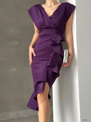 Scuba Fabric Ruffled Front Midi Dress - 5