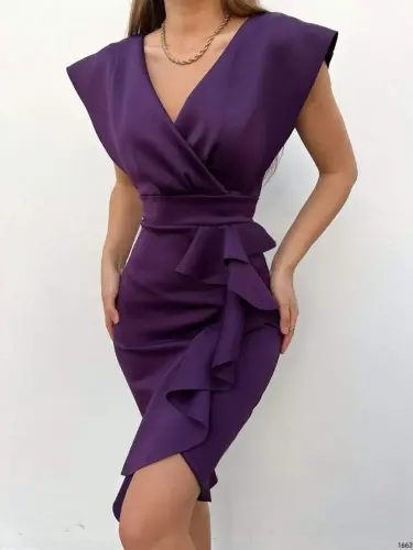 Scuba Fabric Ruffled Front Midi Dress - 6