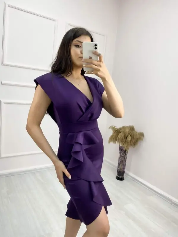 Scuba Fabric Ruffled Front Midi Dress - 9