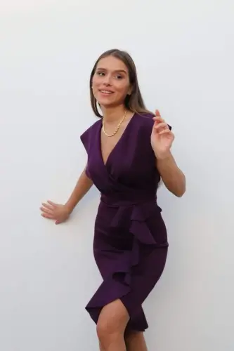 Scuba Fabric Ruffled Front Midi Dress - 11