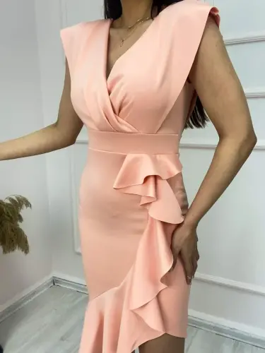 Scuba Fabric Ruffled Front Midi Dress - 6