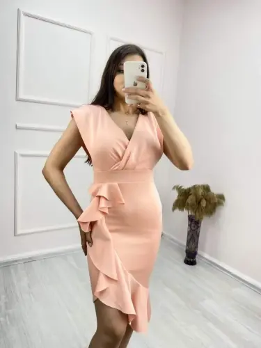 Scuba Fabric Ruffled Front Midi Dress - 7