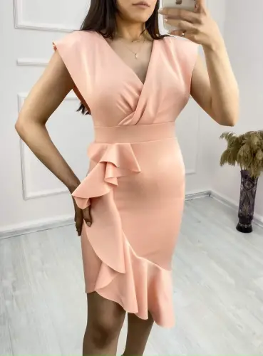 Scuba Fabric Ruffled Front Midi Dress - 8