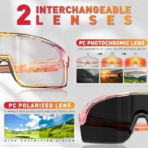 SCVCN Photochromic Cycling Glasses Polarized Men Women Mountain Bike Sunglasses MTB Road Bicycle Riding Clear Sports Glasses - 3