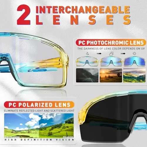 SCVCN Photochromic Cycling Glasses Polarized Men Women Mountain Bike Sunglasses MTB Road Bicycle Riding Clear Sports Glasses - 3
