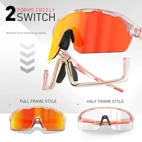 SCVCN Photochromic Cycling Glasses Sport Sunglasses Clear Men Women 2 Interchangeable Lenses UV400 Protection MTB S144 - 3