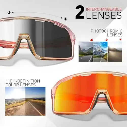 SCVCN Photochromic Cycling Glasses Sport Sunglasses Clear Men Women 2 Interchangeable Lenses UV400 Protection MTB S144 - 4